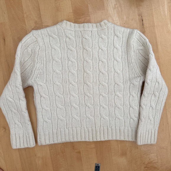 THEORY CROPPED CABLE KNIT BOILED WOOL CREWNECK CREAM SZ SML - Picture 3 of 6